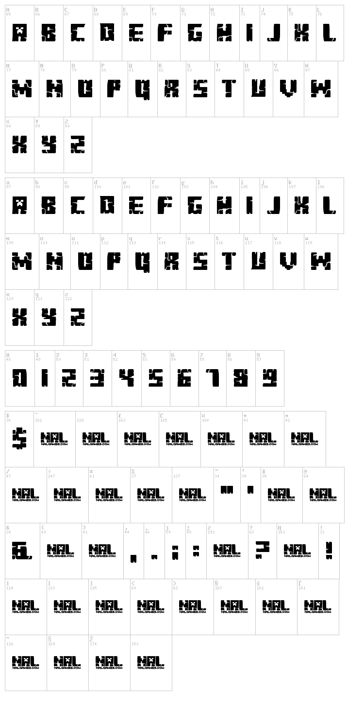 Minecraft Evenings font map